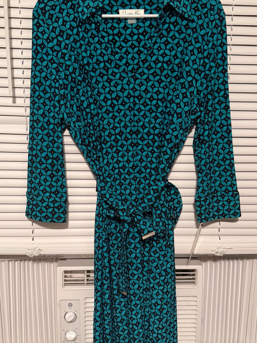 Harper Row Teal Geometric Long Sleeve Dress with matching belt orig $89 now $45